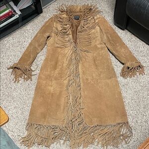 Vintage y2k le chateau Camel Fringe Suede maxi jacket - stunning